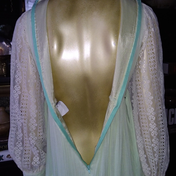 Vintage Cotton Gauze Mint Lace Prairie Maxi Dress Sz XS - Picture 8 of 10